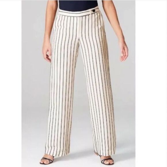 J. Jill Pants - NWT J Jill | Wide Leg Cream Navy Stripe Belt Linen Blend Office Formal Pants 12